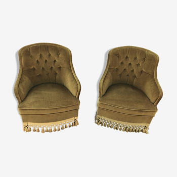 Paire de fauteuils vintage en velours or