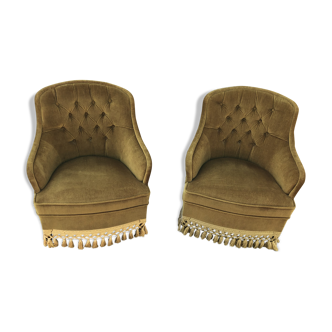 Pair of armchairs vintage velvet gold