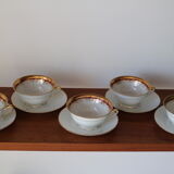 Vintage coffee cups made of fine Limoges porcelain - Raspberry and golden décor