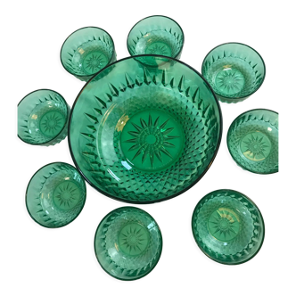 Saladier et 8 coupelles en verre Arcoroc