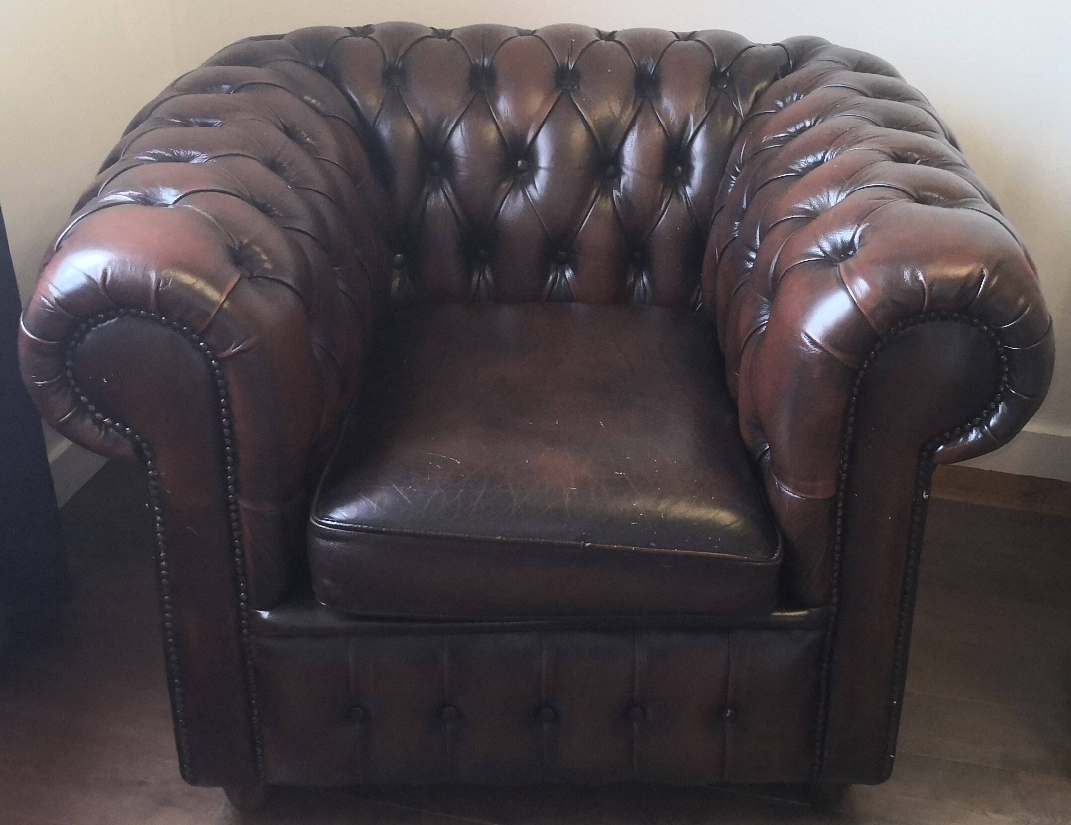 Vintage Brown Leather Chesterfield Tufted Armchair