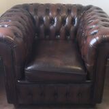 Vintage Brown Leather Chesterfield Tufted Armchair