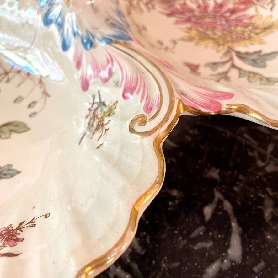 Large Lunéville earthenware beggar's platter, Chrysanthemum pattern