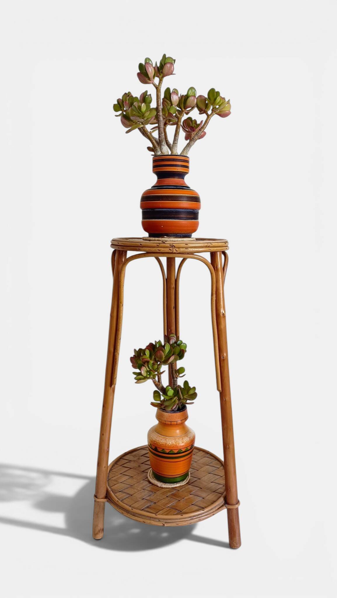 Table d'appoint, support à plante en bois, bambou et roseau, années 1960