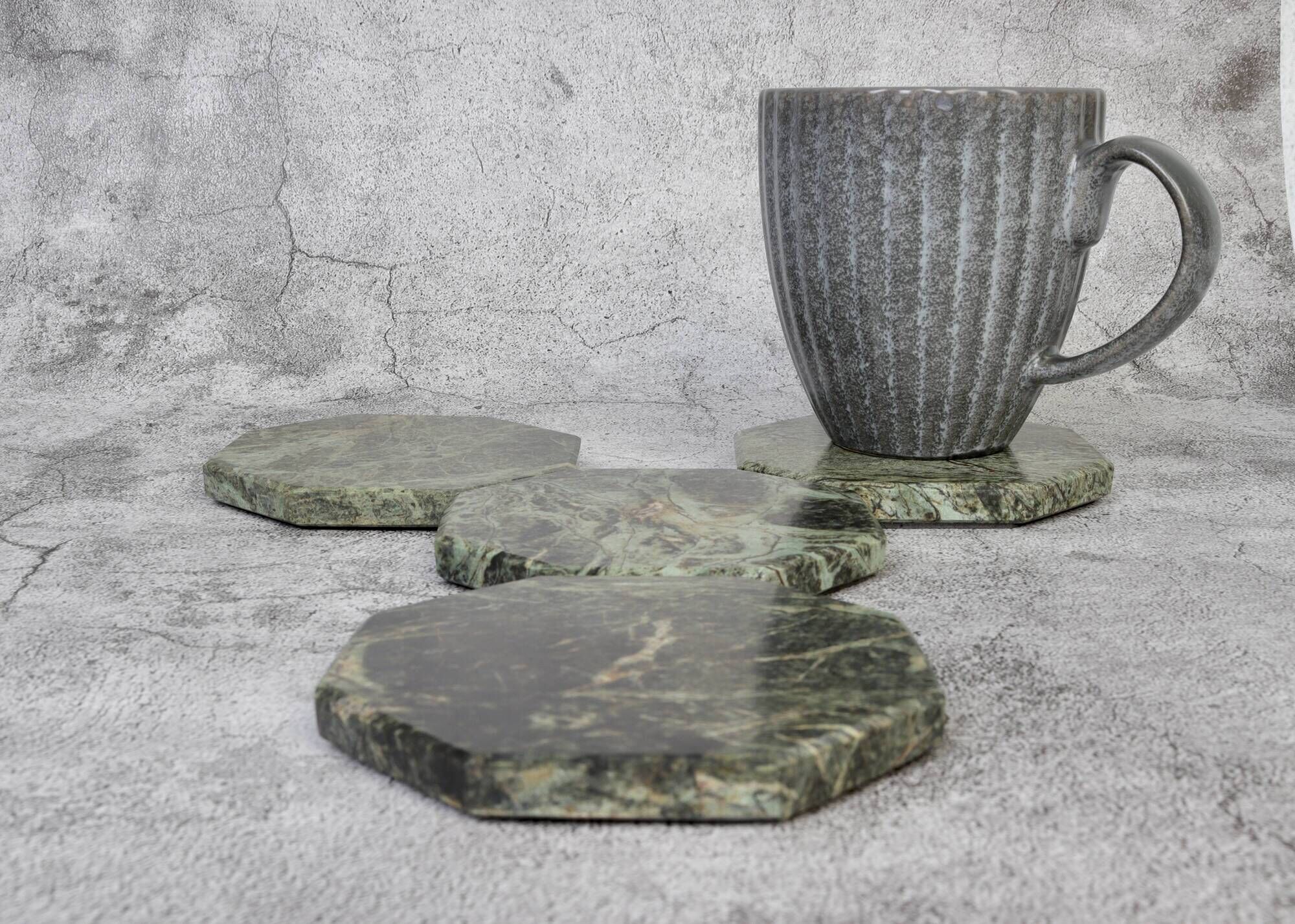 Angelo – Indian Green Octagonal Natural Marble Coasters - set of 4