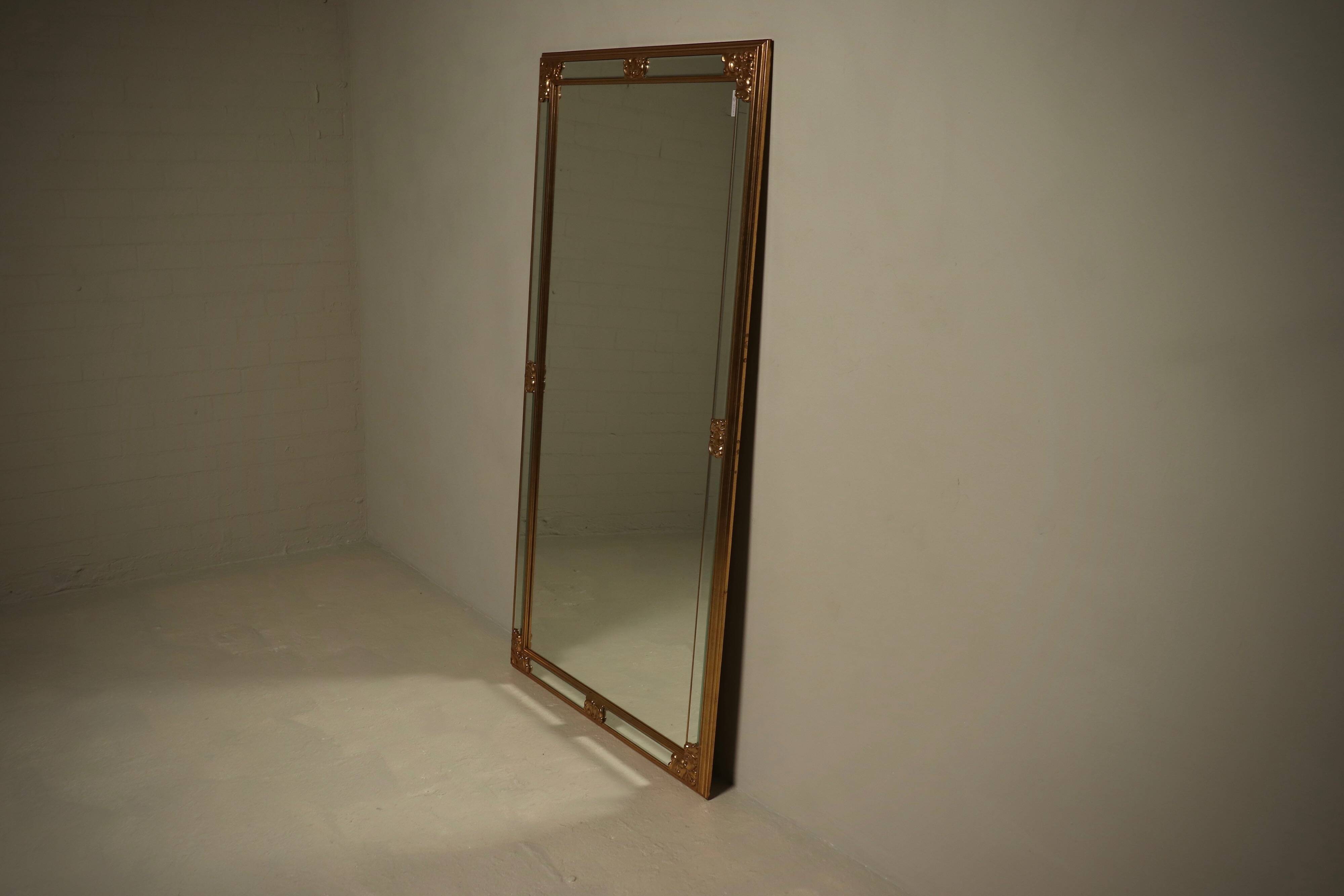Large Revival Mirror in Gilded Resin by Deknudt Belgium 1980s