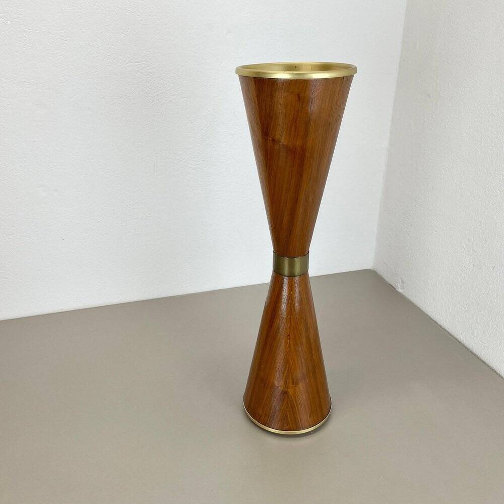 Minimalist diabolo plant stand in metal & walnut, Italy, 1950s