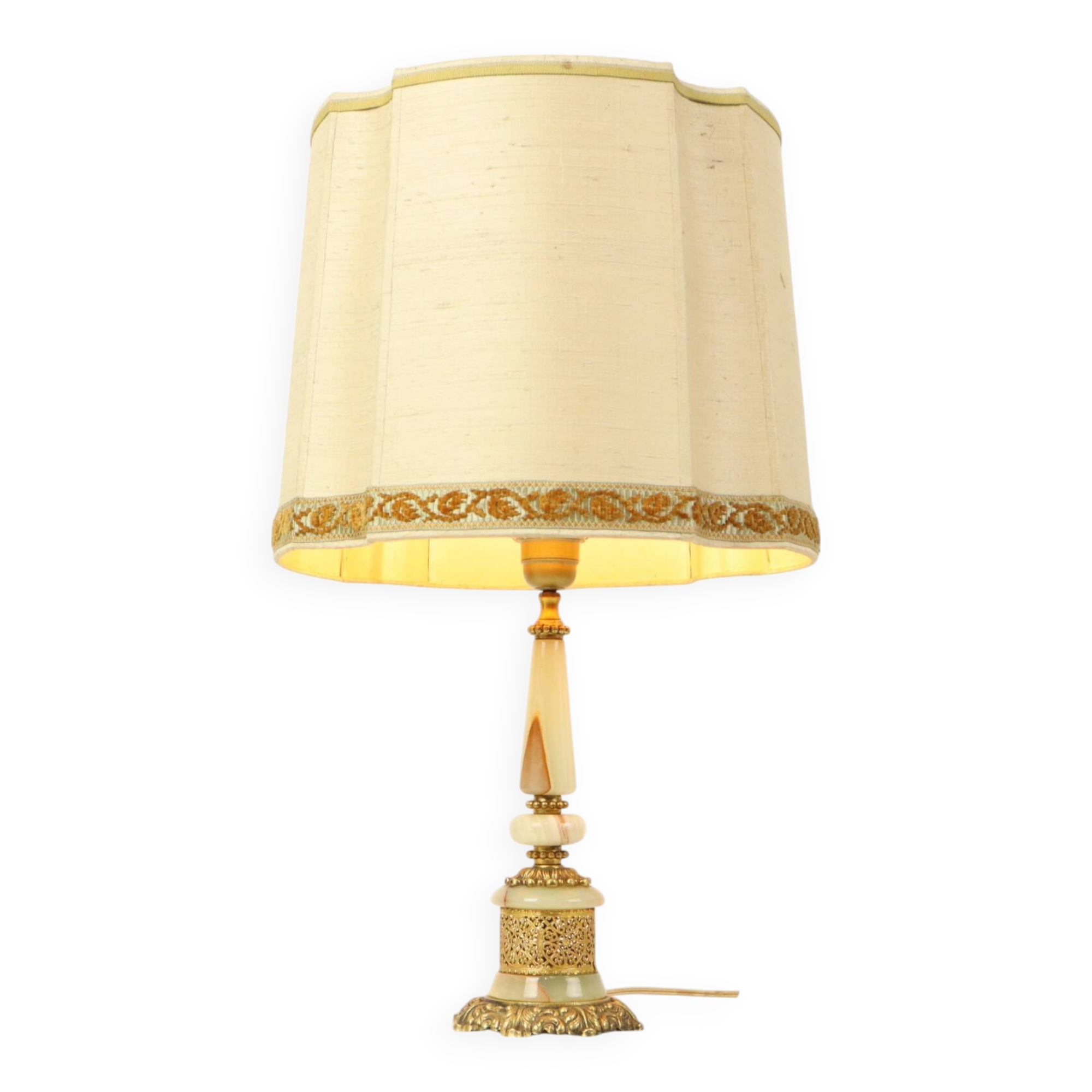 Fifties Vintage Table Lamp Onyx Marble Brass Acanthus