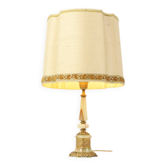 Fifties Vintage Table Lamp Onyx Marble Brass Acanthus
