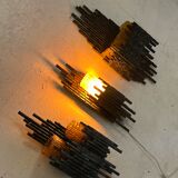 3 appliques murales brutalistes en acier et verre