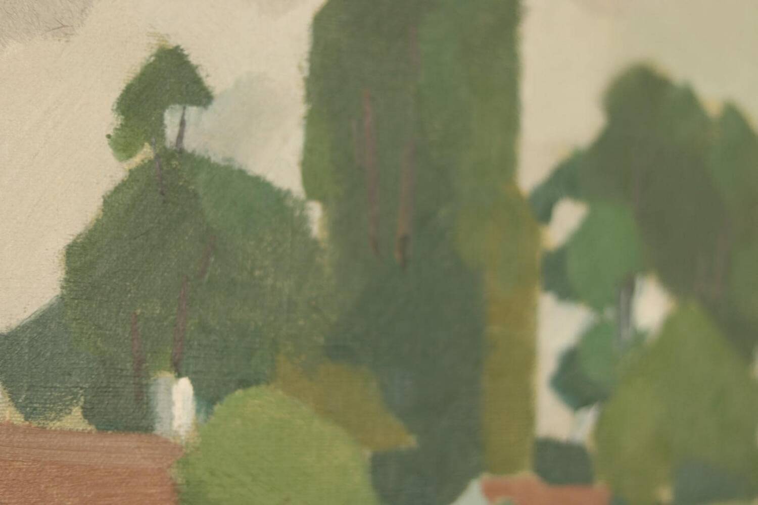 Mid Century Swedish Oil on Canvas – “Village” by Richard Björklund