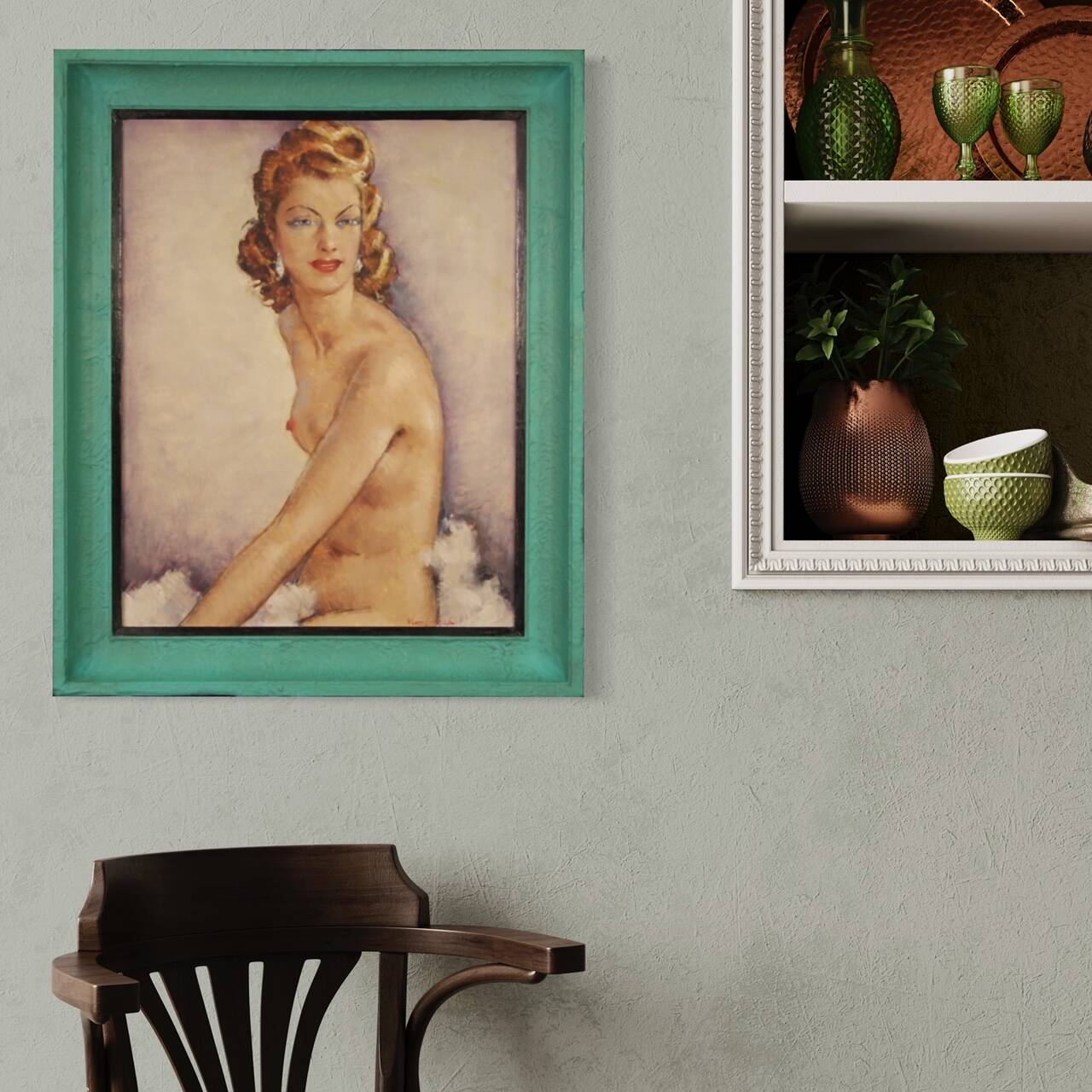 French signed nude painting 60's