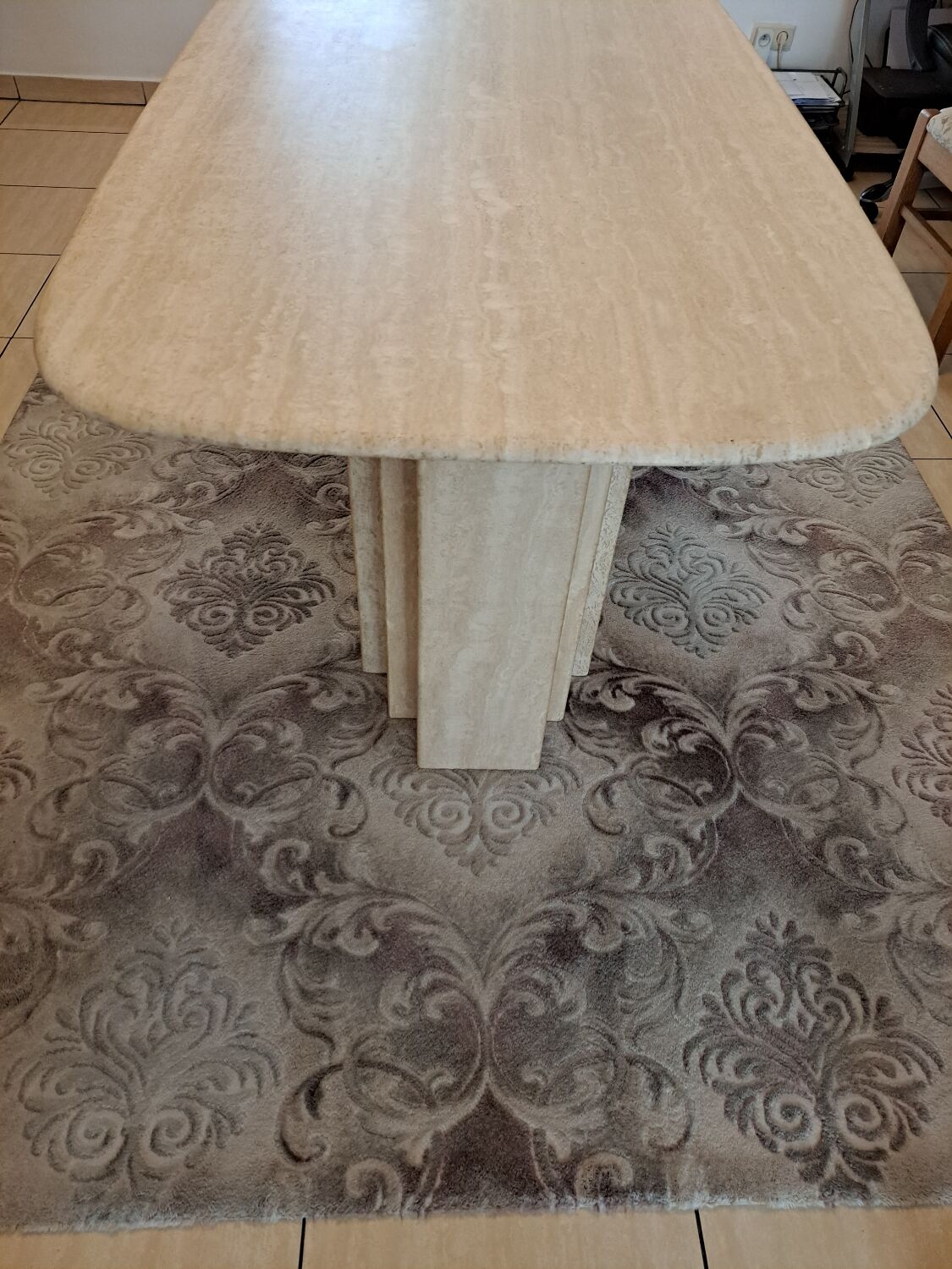 Travertine dining table.