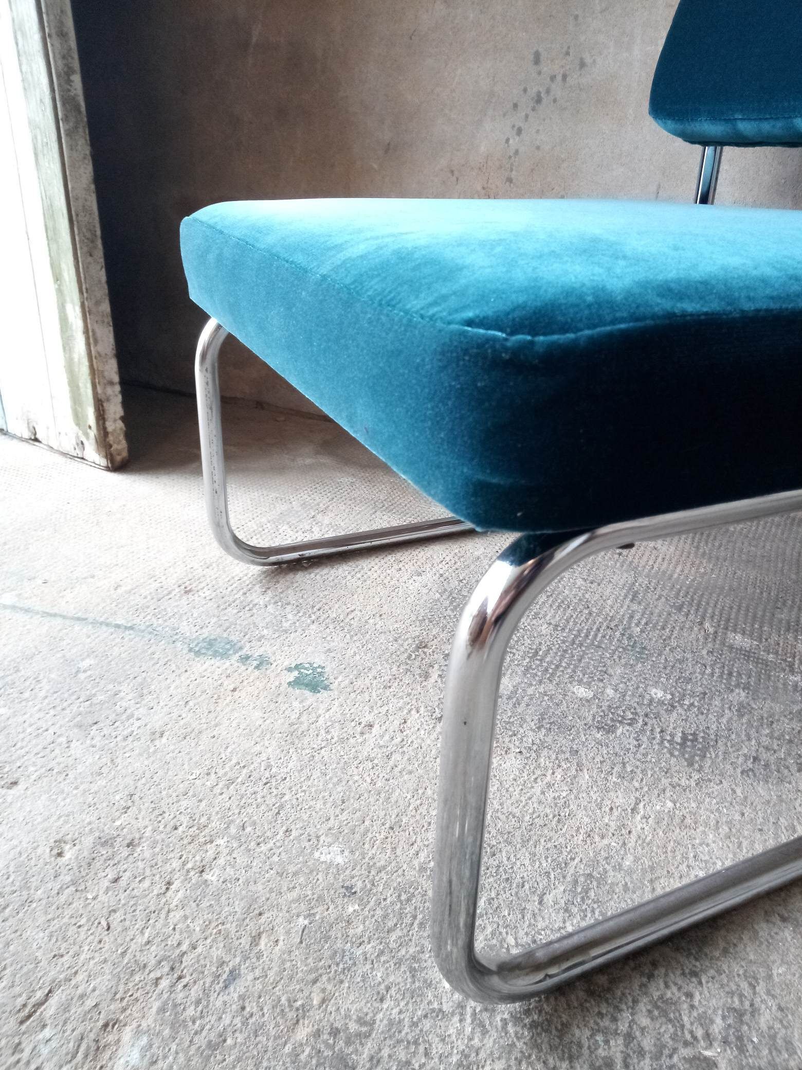 Petrole blue modernist armchair