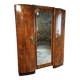 French Art Deco walnut wardrobe with mirror, 1930s