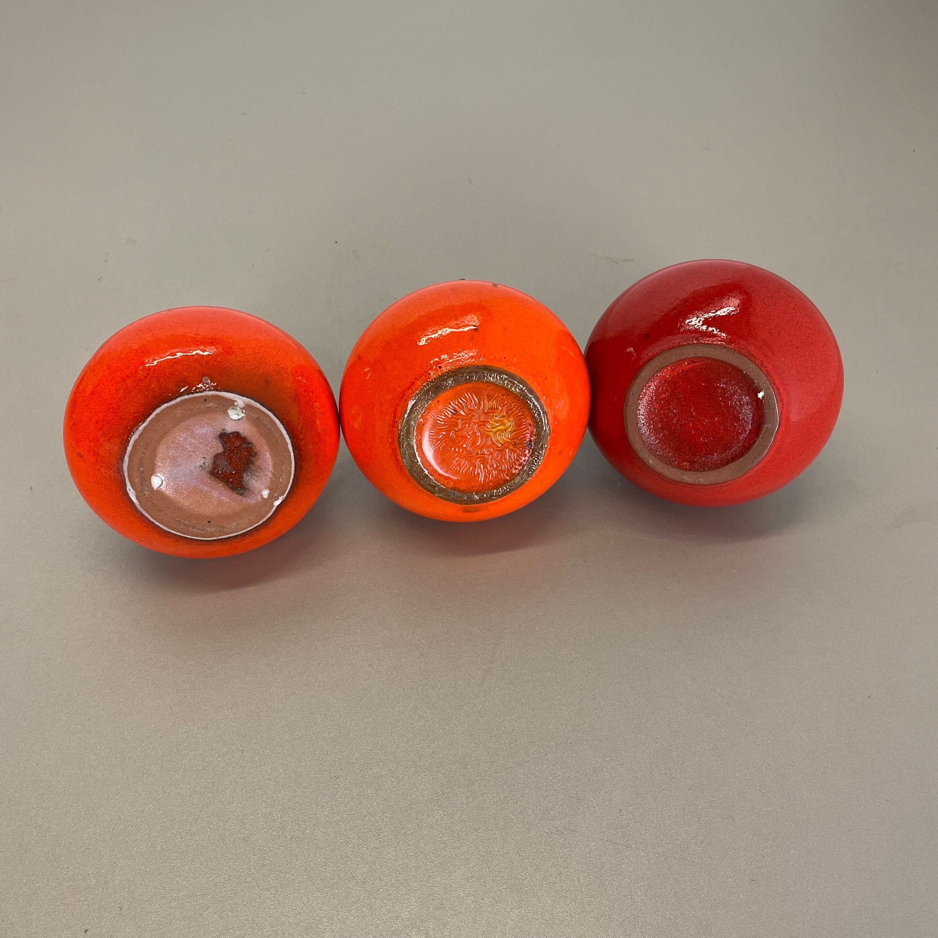 Set of 3 Original 1970 Ceramic Studio Pottery Vase by Roth Ceramics, Germany