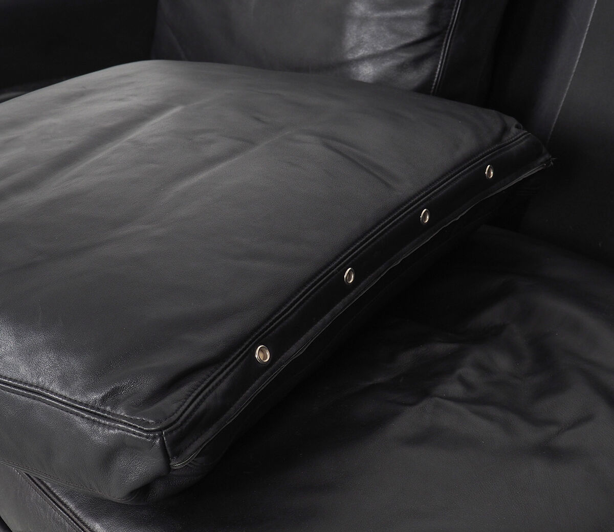 Danish design black leather and teak 3 seater sofa, 1960s