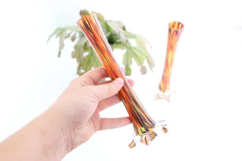 Duo of soliflores in mouth-blown glass