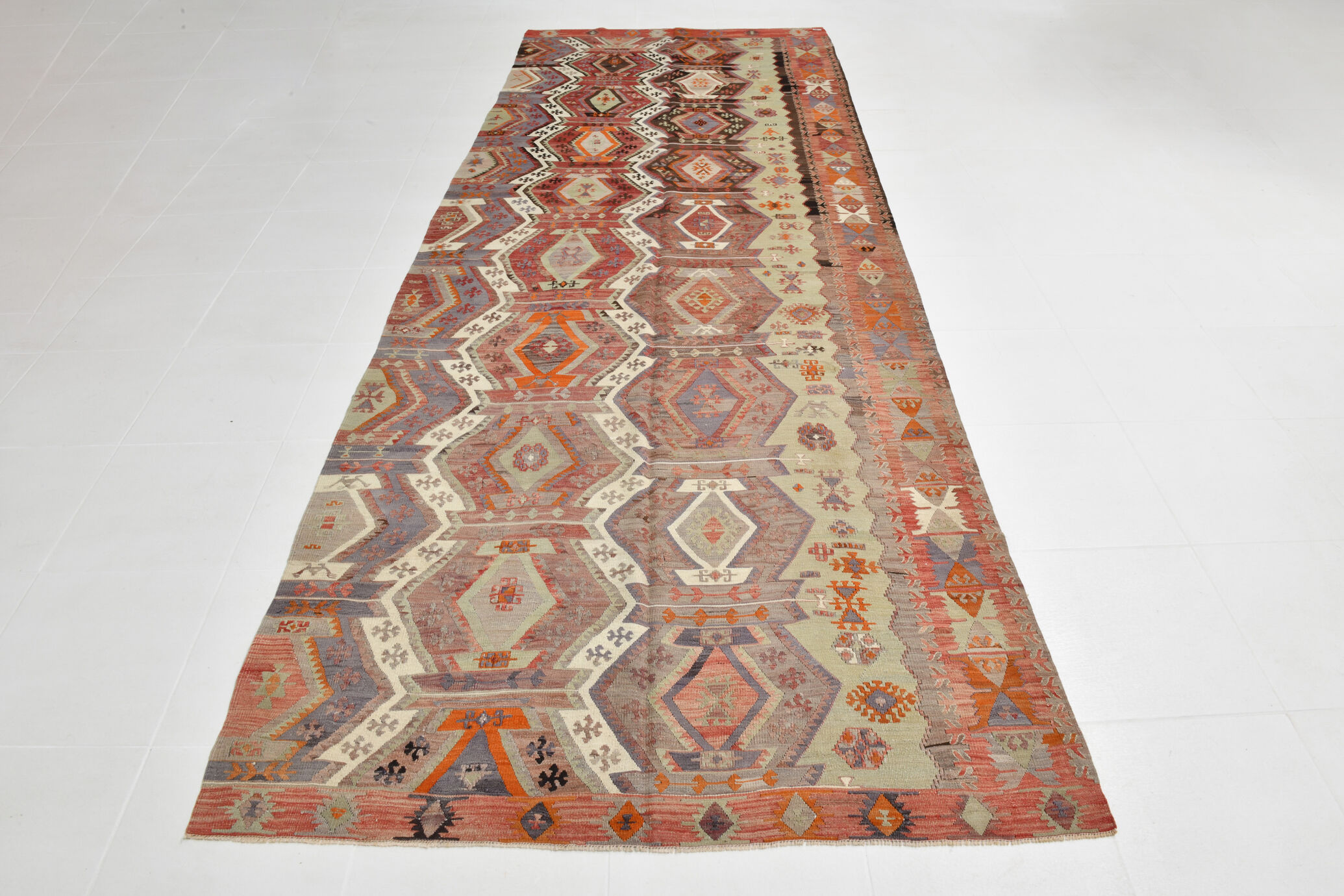 153x412Cm Soft Handmade Wool Vintage Kilim Rug,