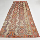 153x412Cm Soft Handmade Wool Vintage Kilim Rug,
