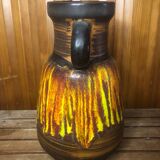 Old Vase With Handles ST CLÉMENT France Ceramic Brown & Orange Vintage #A412