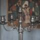Chandelier with 5 lights, large candelabrum, candle holder, interior decoration.