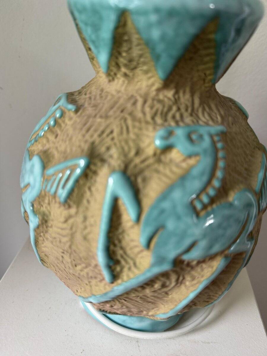 Italian ceramic table lamp with horse relief, 1950s