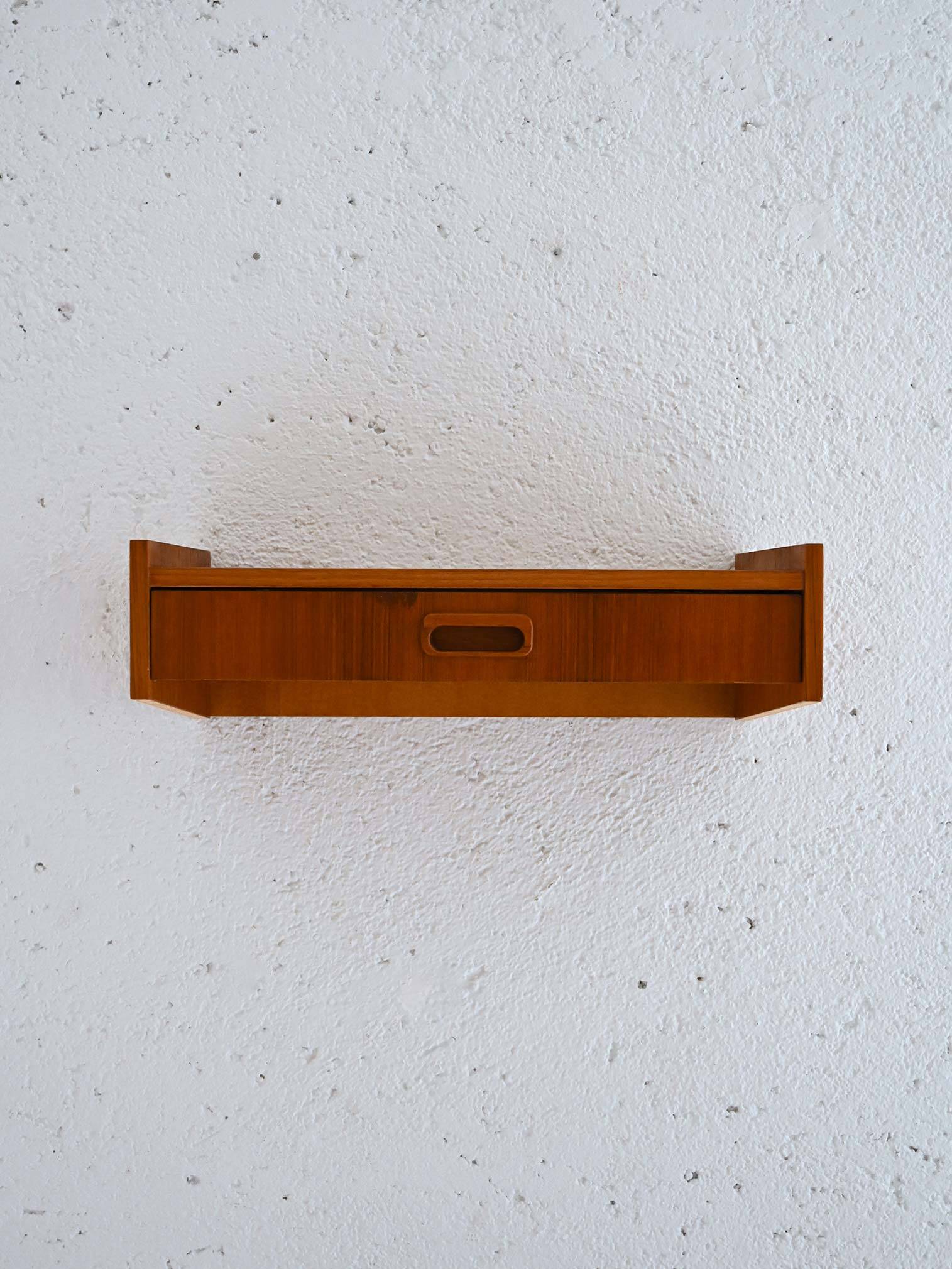 Teak wall-mounted bedside table