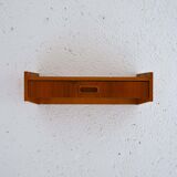Teak wall-mounted bedside table