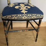 Chaise de chambre époque Napoleon III  Fleurs de Lys et décors peints colorés