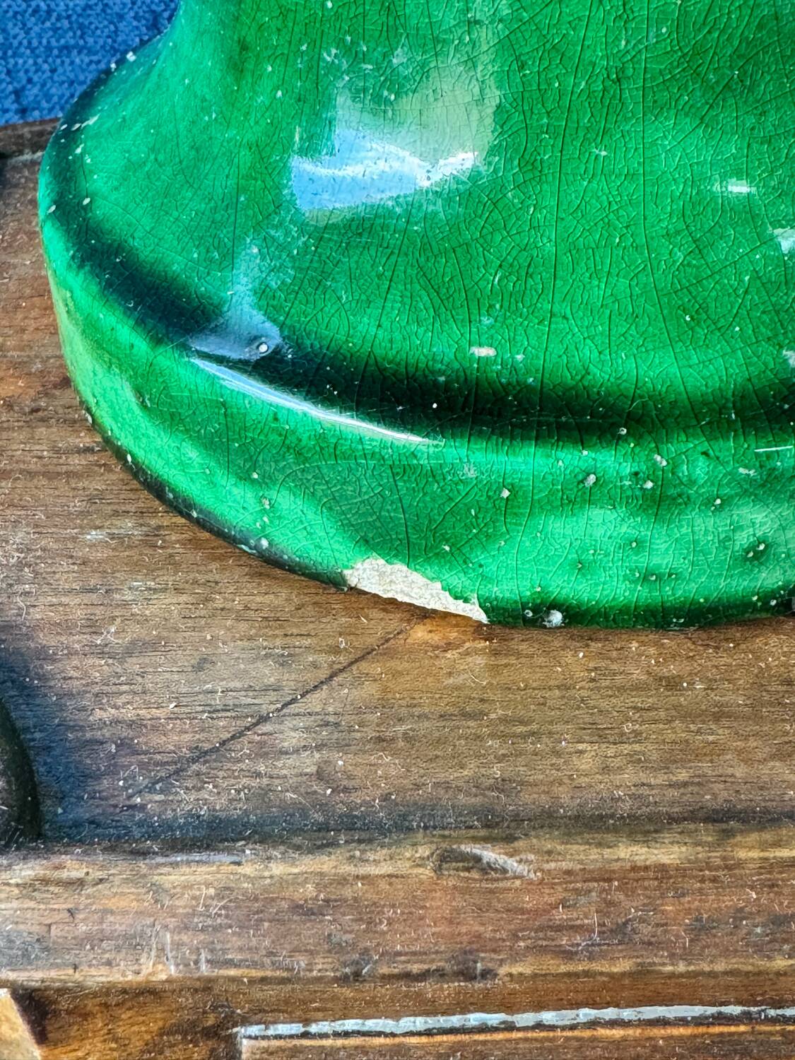 Large Art Nouveau vase in crackled green glazed stoneware – Baluster neck