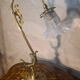bronze and brass lamp with a magnificent blue moulded tulip, opalescent,