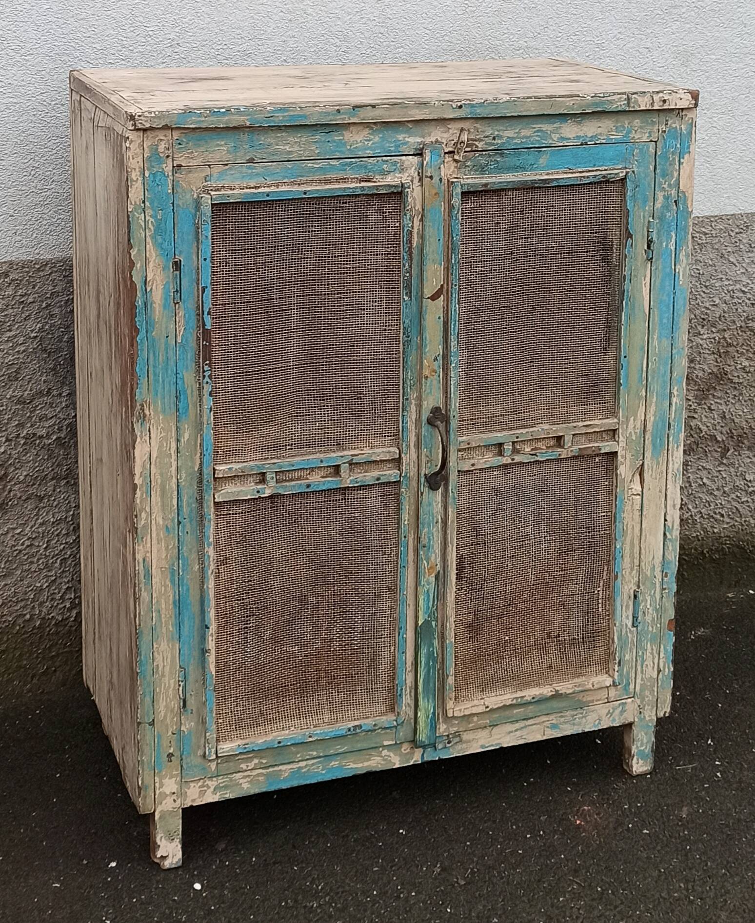 Small pantry buffet in old wood with mesh doors