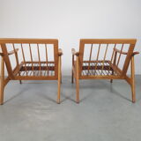 Pair of vintage Scandinavian beech armchairs