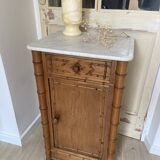 Bedside table / nightstand in pitchpin pine wood and bamboo with marble top