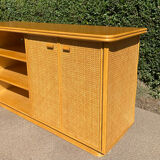 Vintage wooden and cane sideboard from the 70s