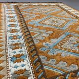 Old Turkish Rug 158x125 cm Vintage Oriental Rare Carpet Blue Brown Beige