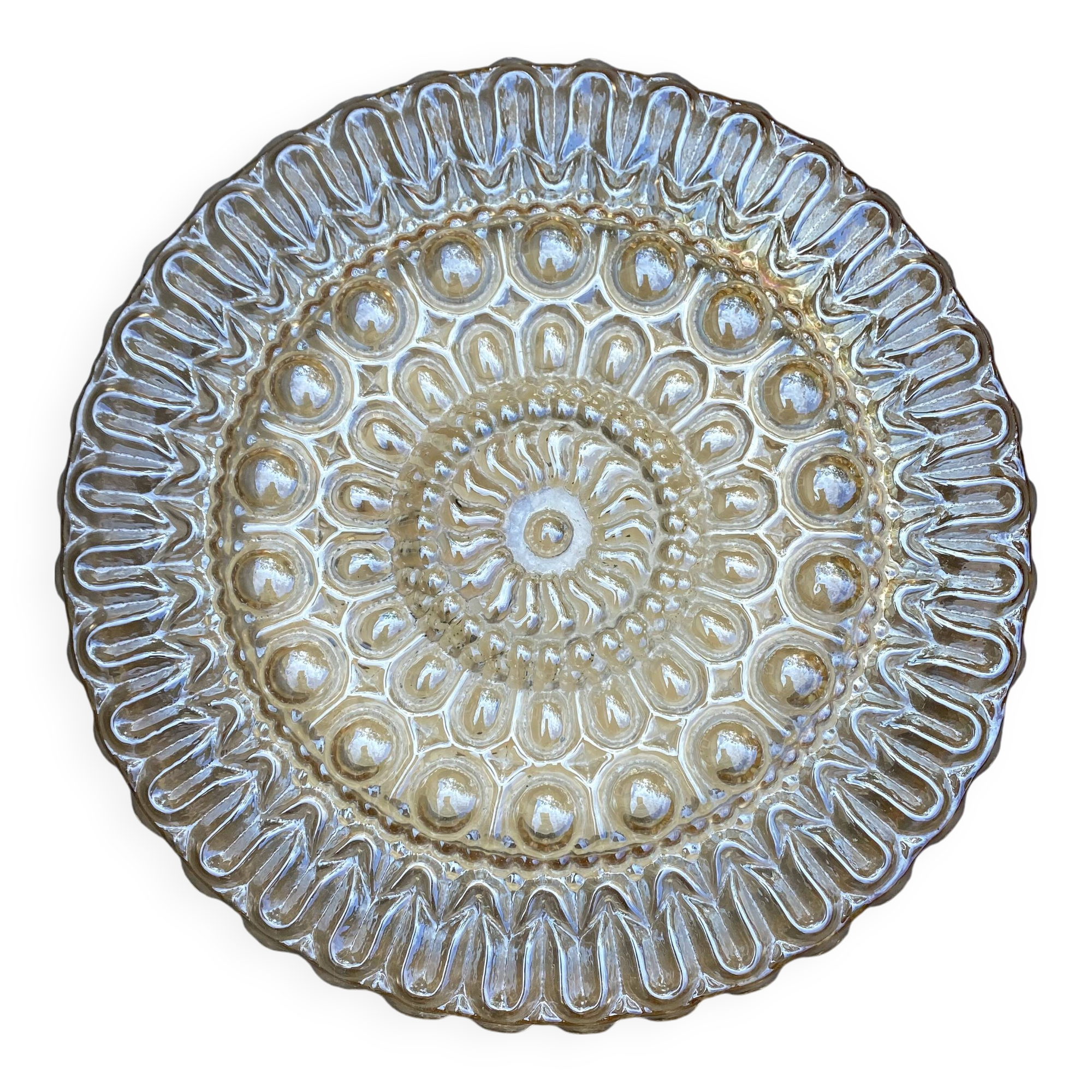 Vintage round ceiling light in amber glass