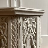 Oriental tea table or pedestal table forming a side table in solid carved and white lacquered wood