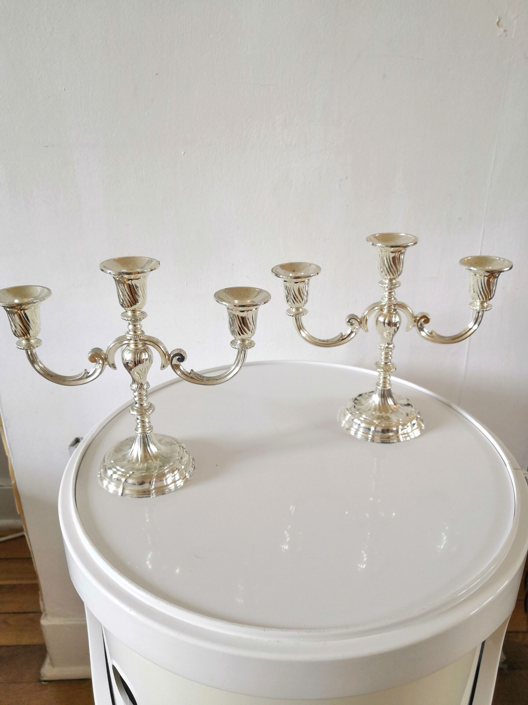 Pair of candlesticks in silver metal design bmf 70s
