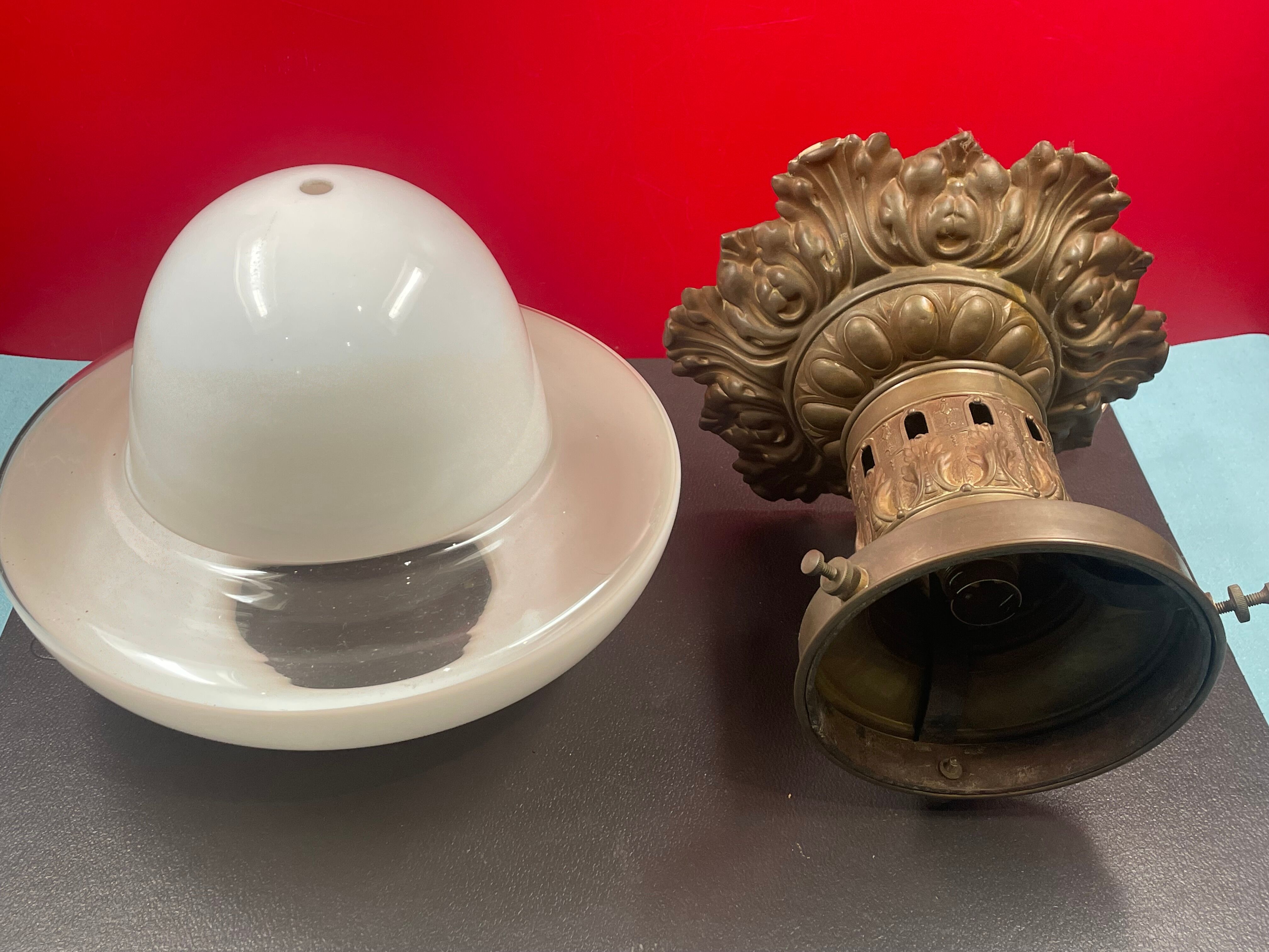 Chandelier Old Art Deco Ceiling Lamp Vintage Lamp Opaline circa 1930