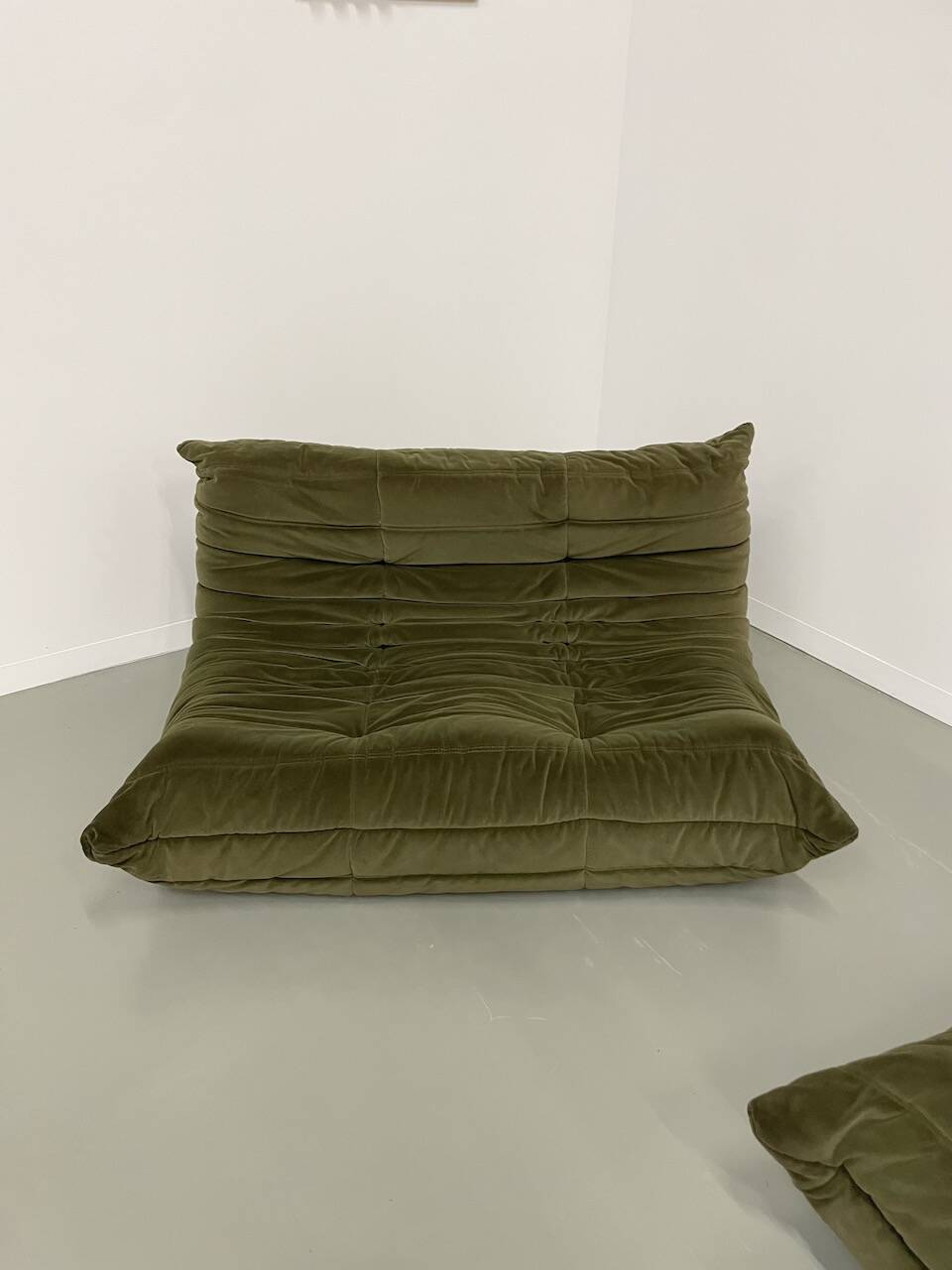 Vintage 2 and 3 seater green velvet togo set