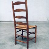 Rustic Handcrafted Oak and Rush High Back Dining Chairs, Belgium, 1940s, Set of 4