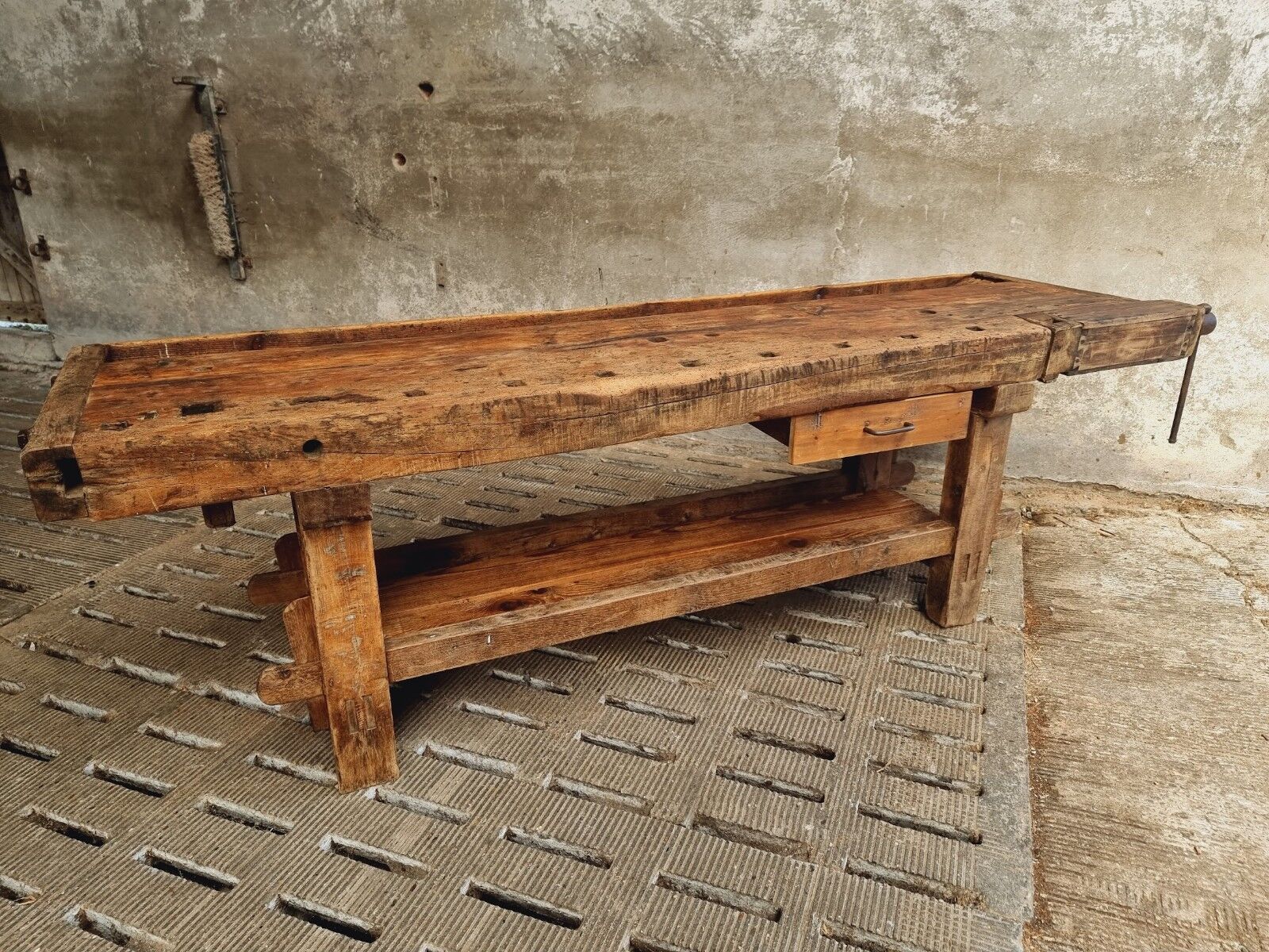 Antique workbench oak, beech side table