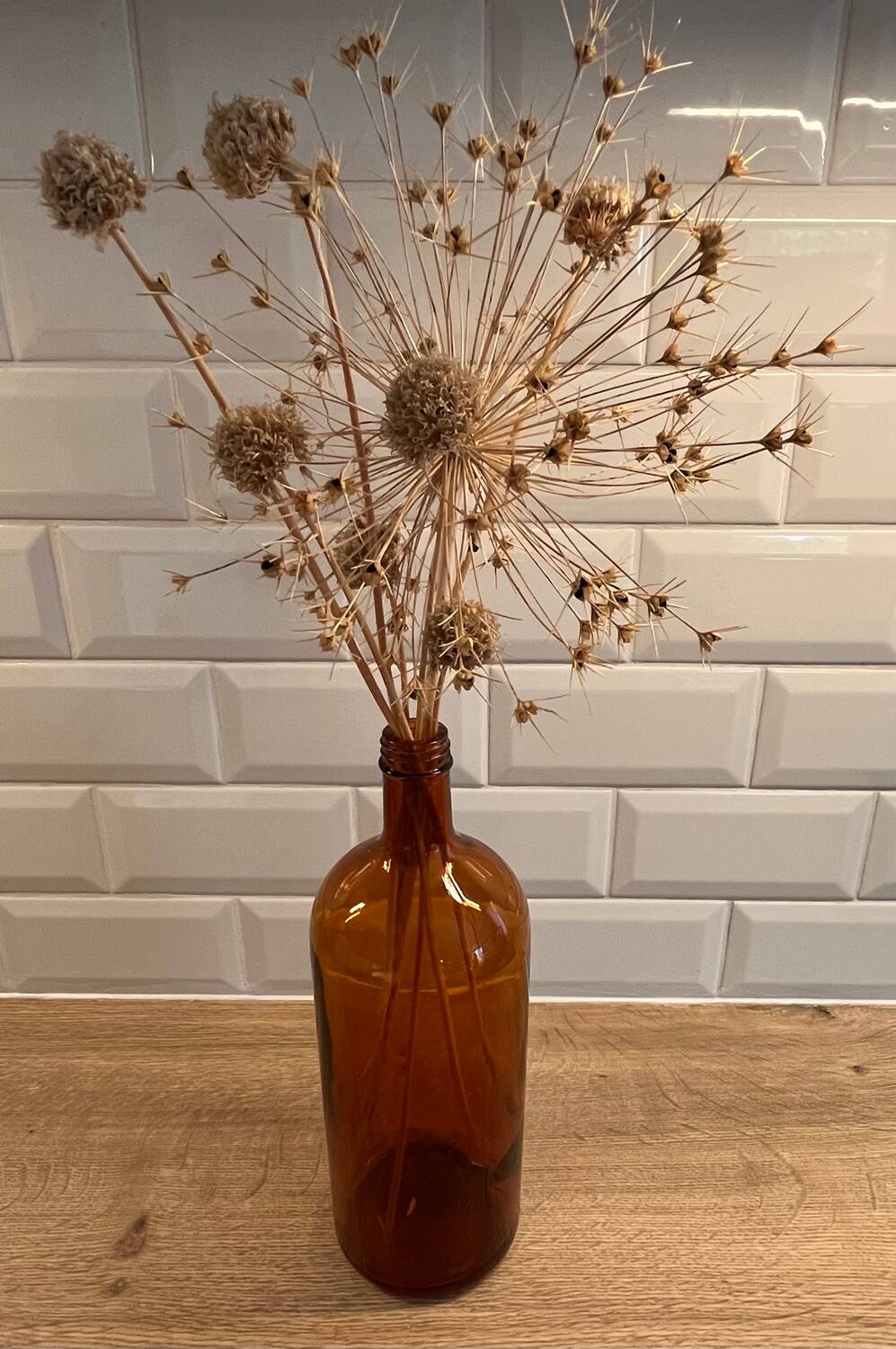 Amber glass bottle vase