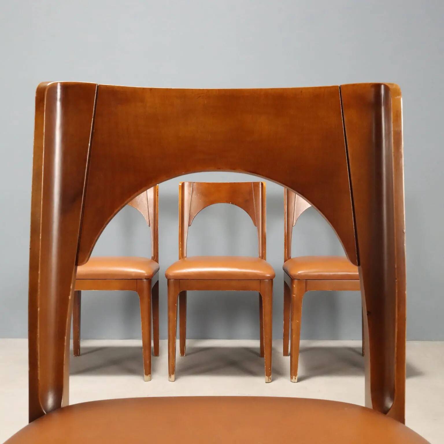 Chaises vintage en hêtre, mousse et similicuir, design, Italie, années 1970-1980
