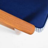 Fauteuil d’origine « Fox » restauré design H.Lis années 1970, pied de poule bleu