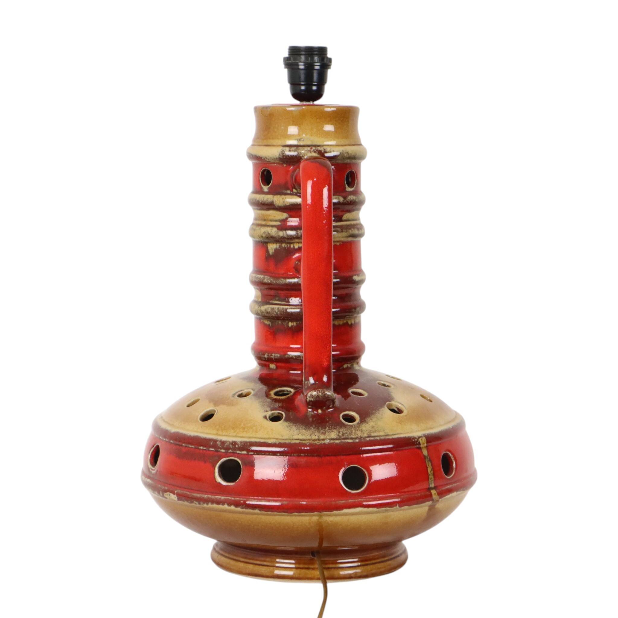 Large Red and Yellow Ceramic Lamp Base, Kil, Scandinavia, 51 cm