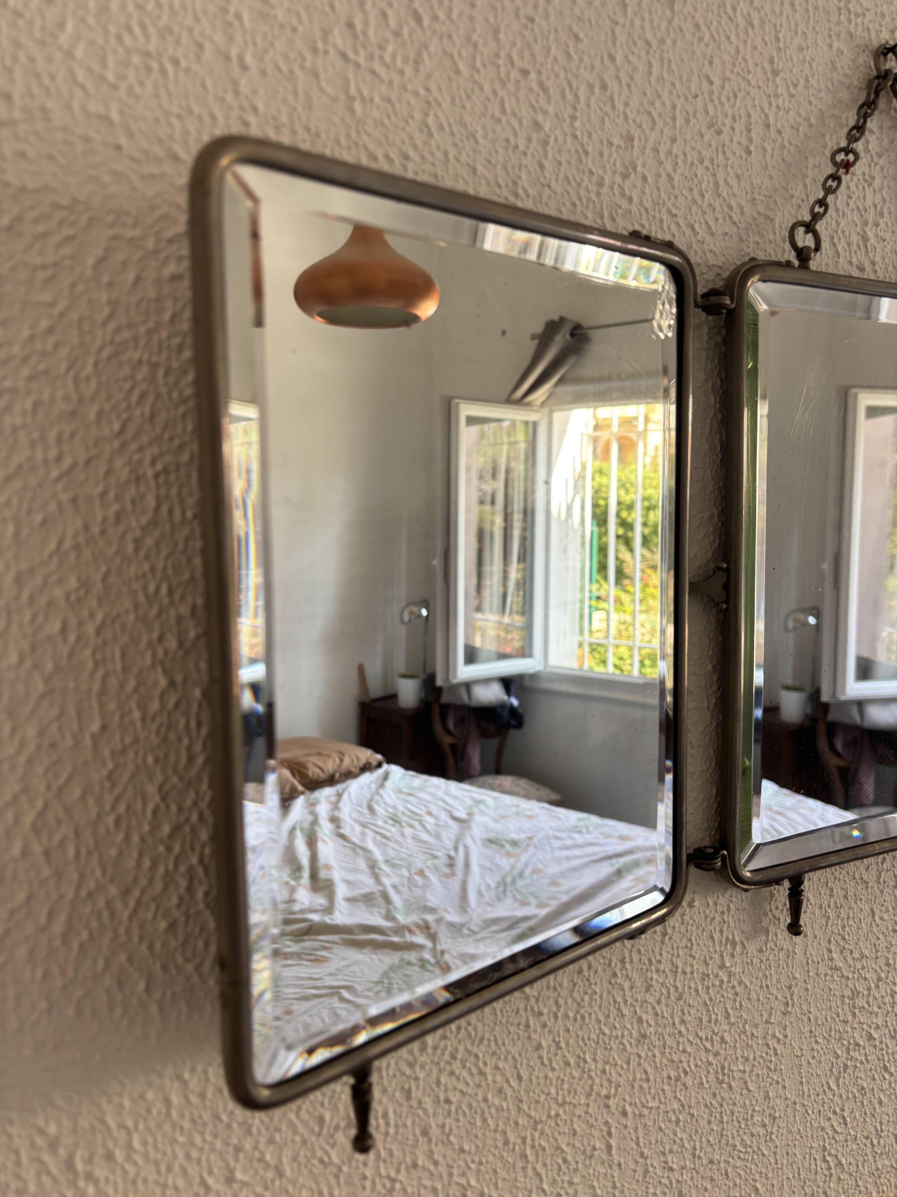 Vintage 1930s triptych barber mirror crocodile crystal - 30x69 cm