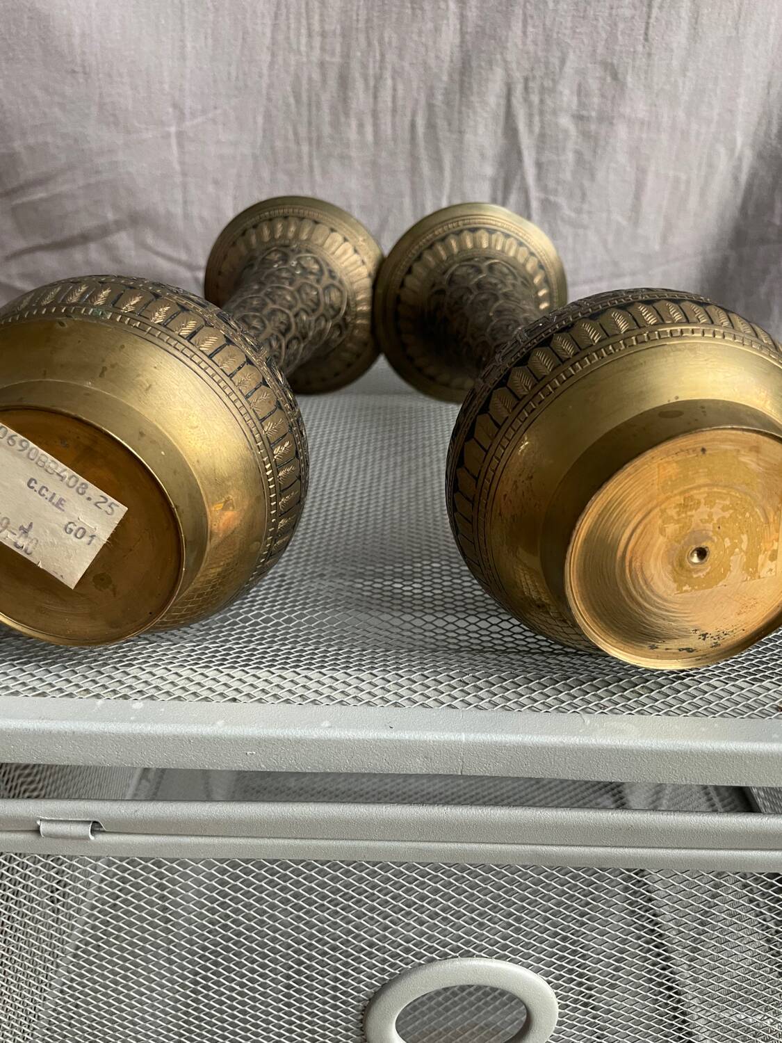 Pair of black and gold metal vase